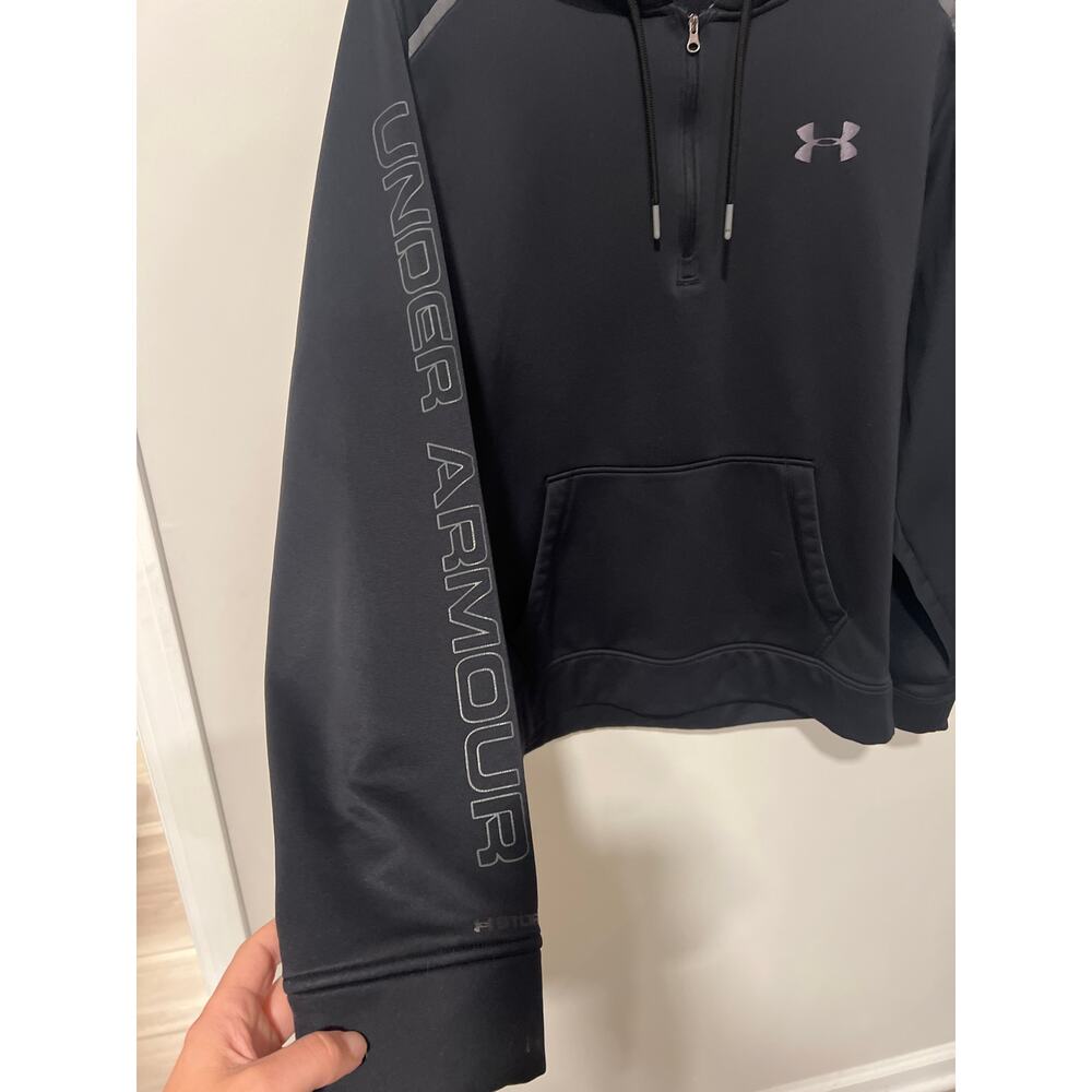 Under Armour, Black Hoodie, 1/4zip, w/ pocket, Size Large, NB5 - Picture 4 of 5